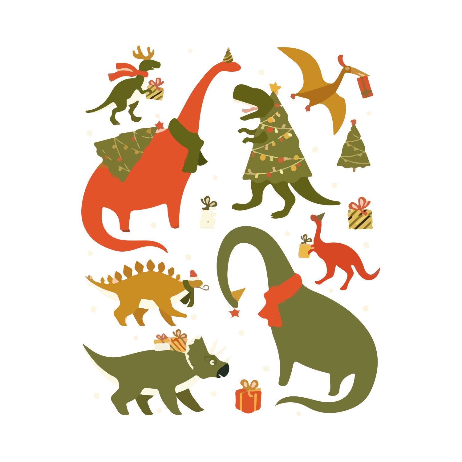 T-Shirt Stampata Natalizia - Dinosaurs