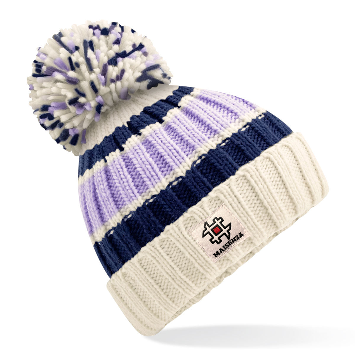 Cappello di lana POM POM Strisce - Violetto