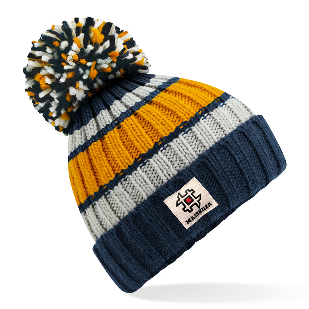 Cappello di lana POM POM Strisce - Giallo/Blu