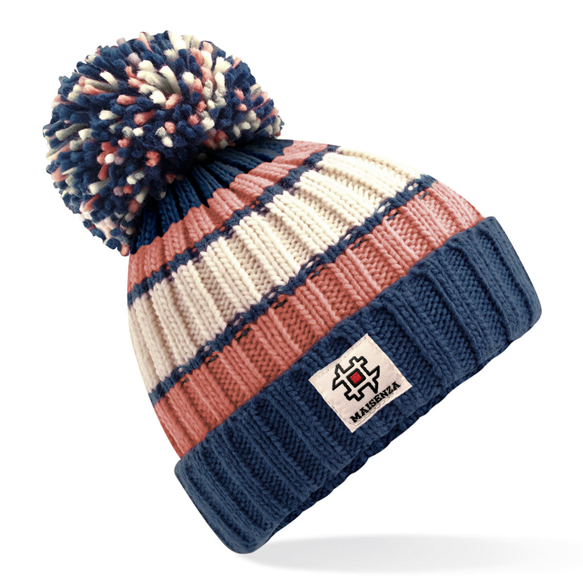 Cappello di lana POM POM Strisce - Rosa/Navy