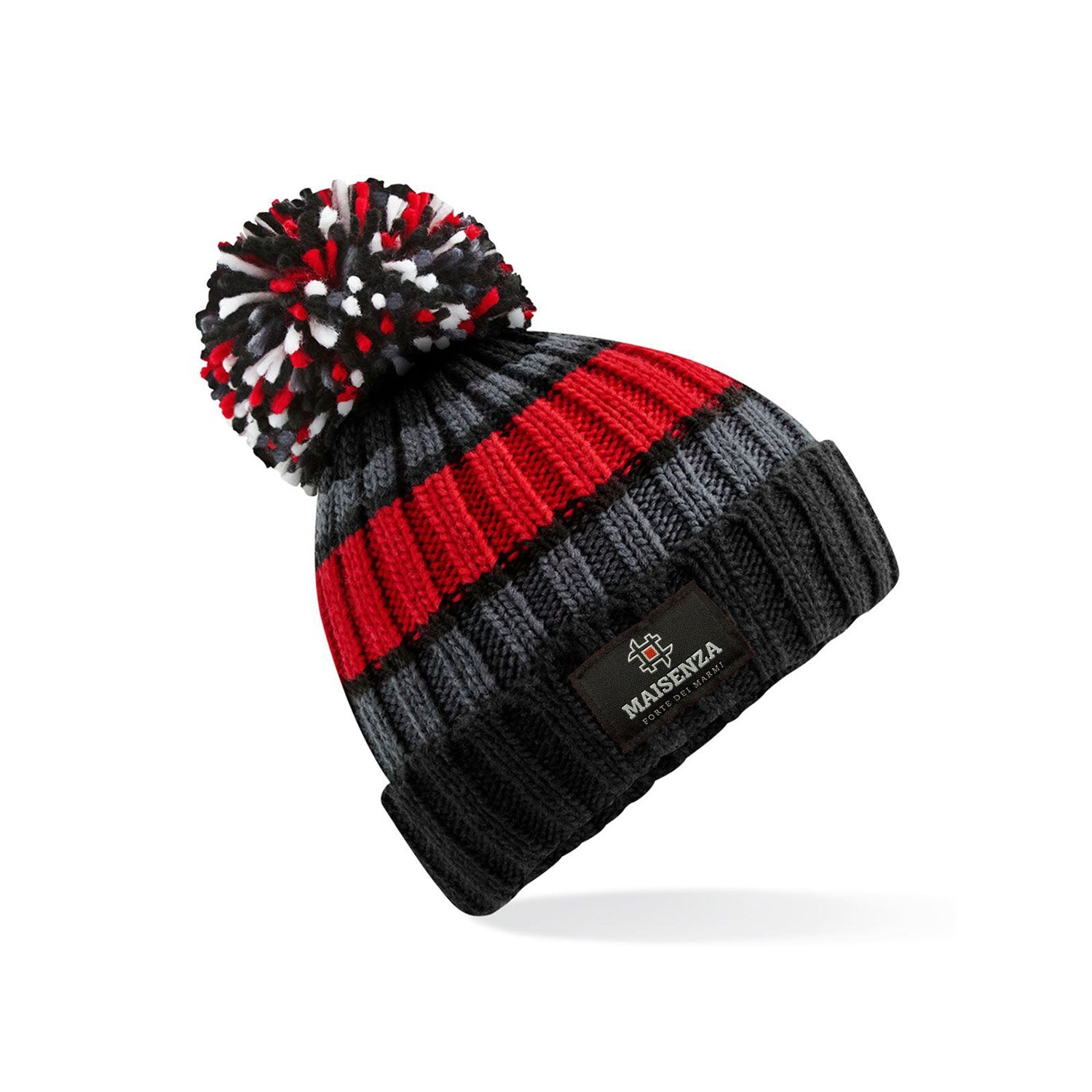 Cappello di lana con pom pom Hygge Beanie Maisenza # - Rosso e Grigio