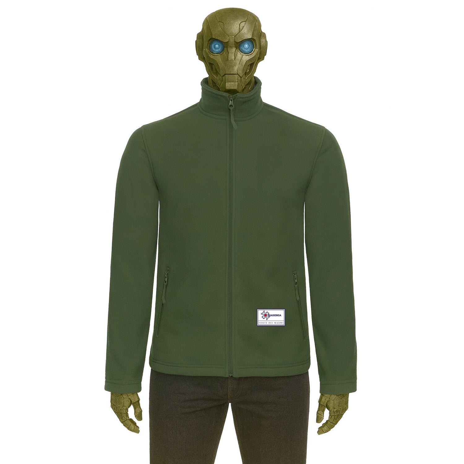 Sweater jacket in pile Label - Verde scuro