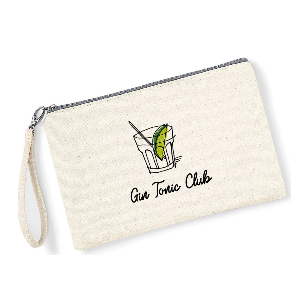 Pochette Gin Tonic Club in cotone canvas zip grigio chiaro - Maisenza # Forte dei Marmi