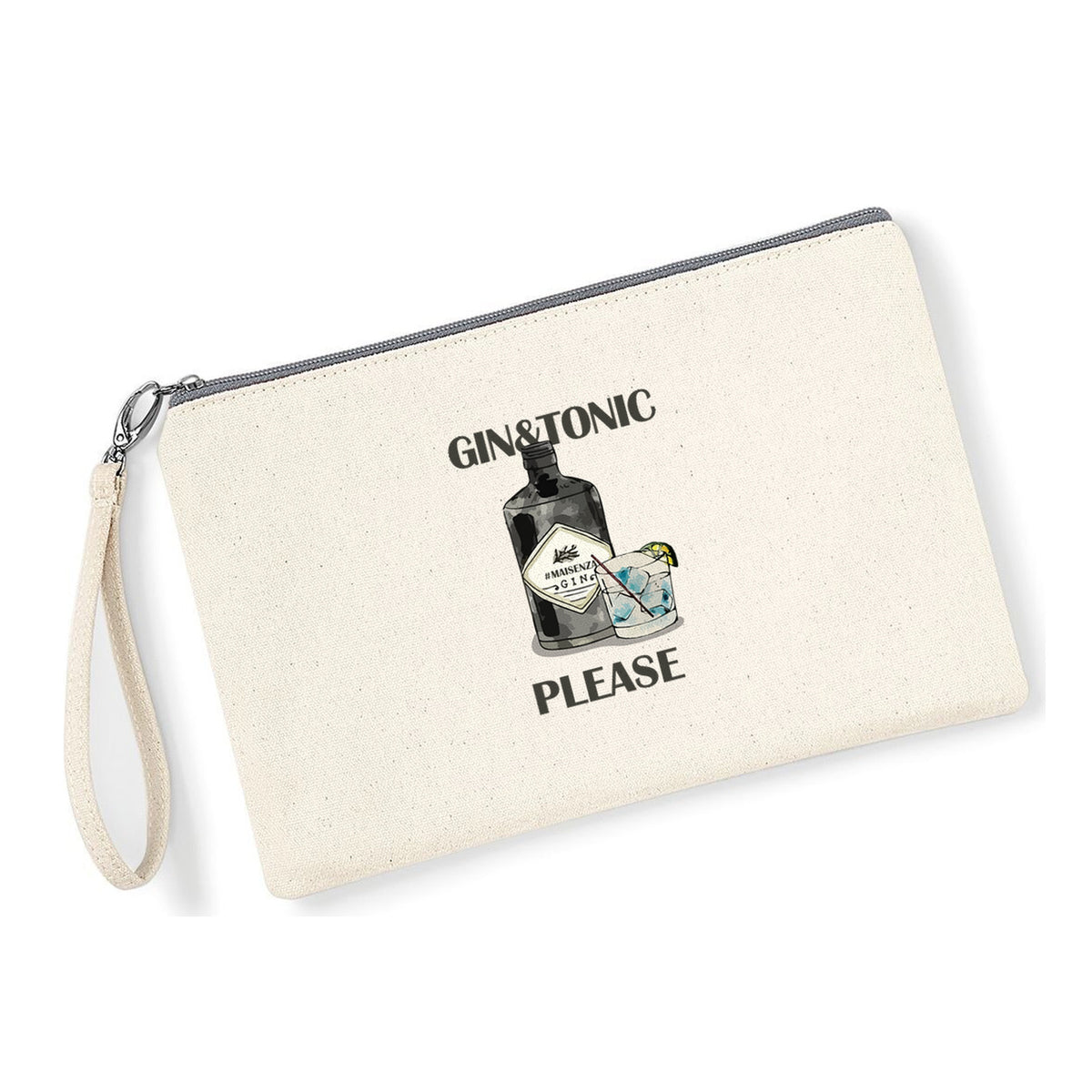 Pochette Gin Tonic Please in cotone canvas zip grigio chiaro - Maisenza # Forte dei Marmi