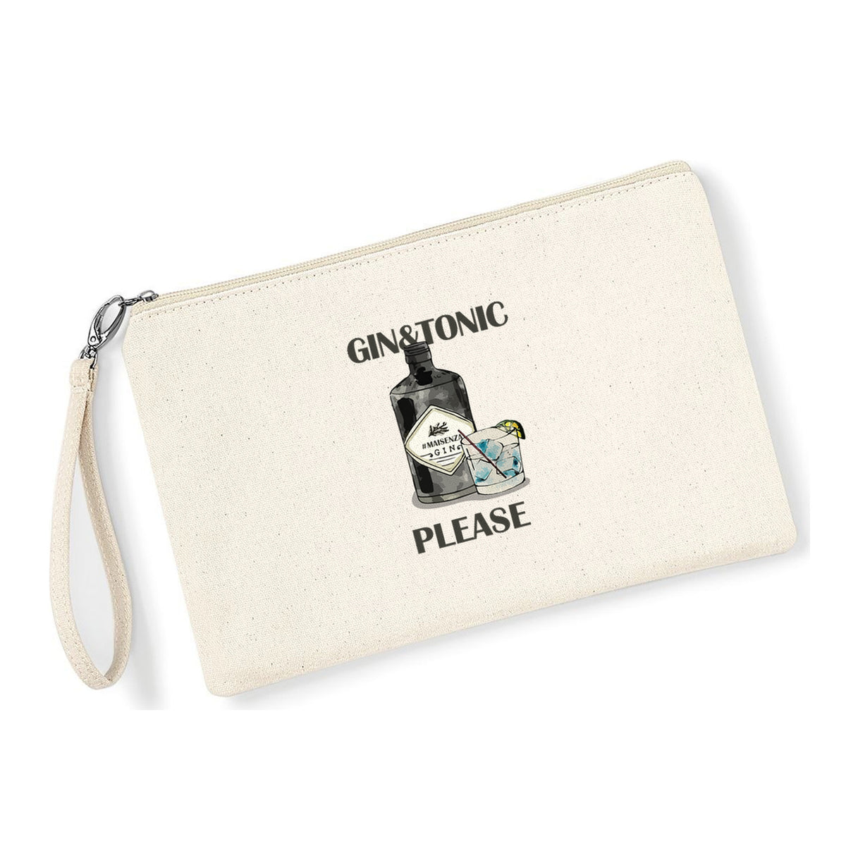 Pochette Gin Tonic Please in cotone canvas zip naturale - Maisenza # Forte dei Marmi