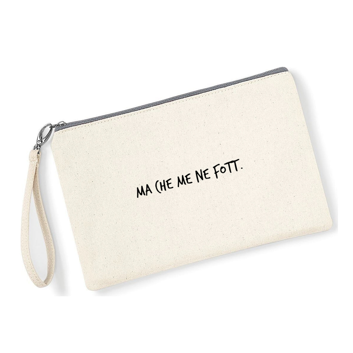 Pochette Ma che me ne fott in cotone canvas zip grigio chiaro - Maisenza #