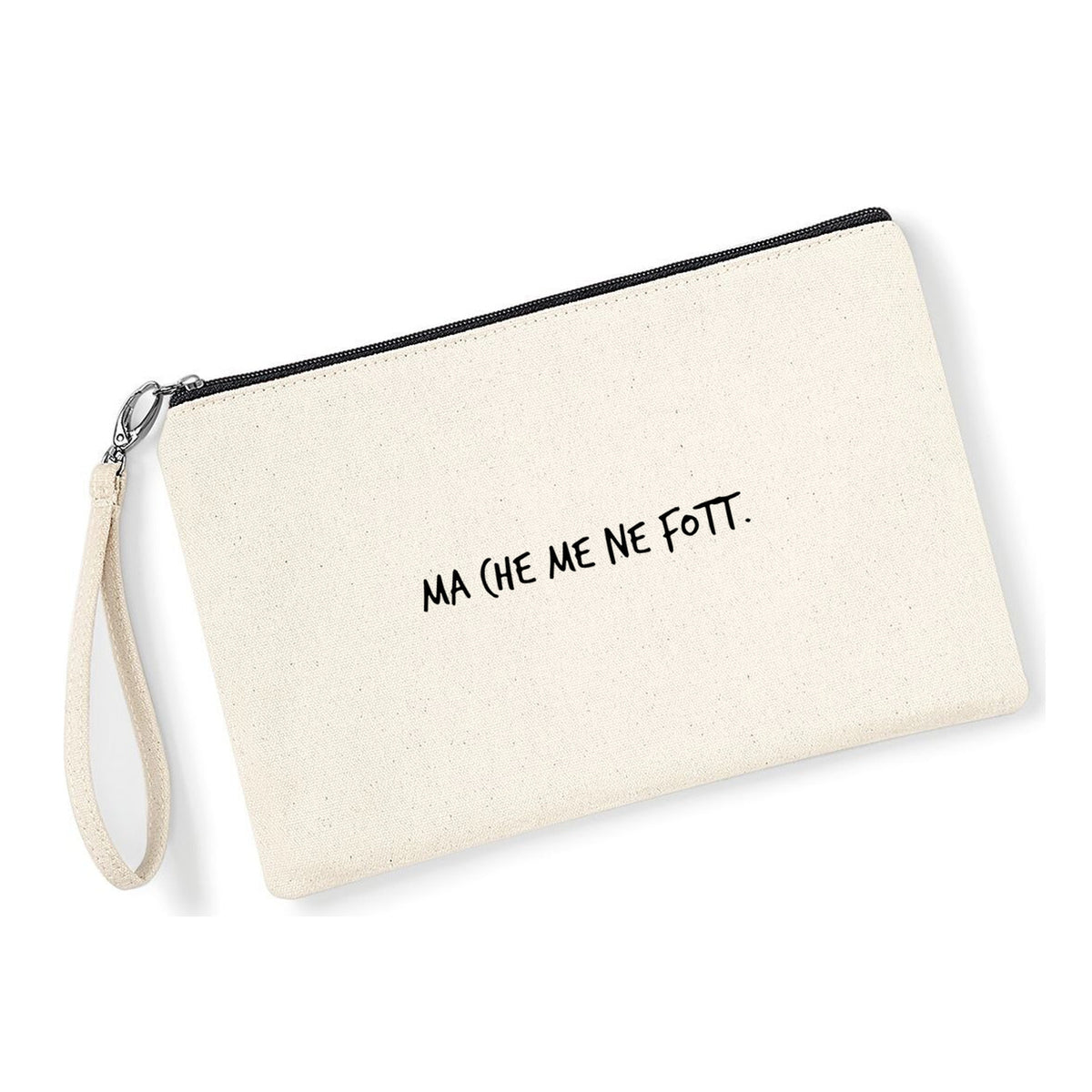 Pochette Ma che me ne fott in cotone canvas zip nera - Maisenza # Forte dei Marmi