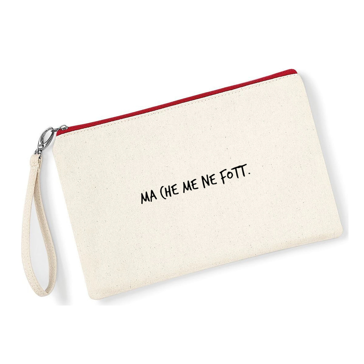 Pochette Ma che me ne fott in cotone canvas zip rossa - Maisenza #