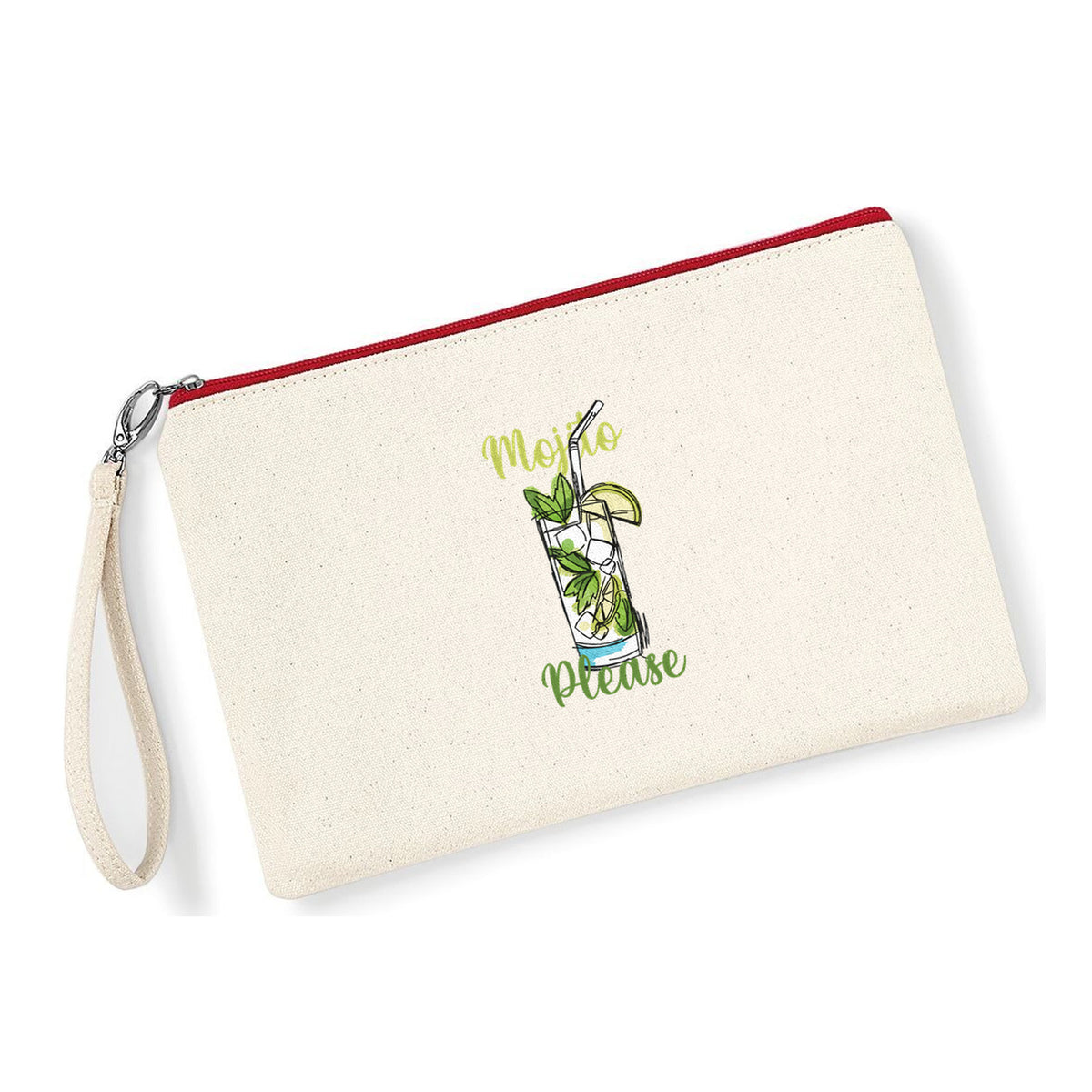 Pochette Mojito Please in cotone canvas zip rossa - Maisenza #