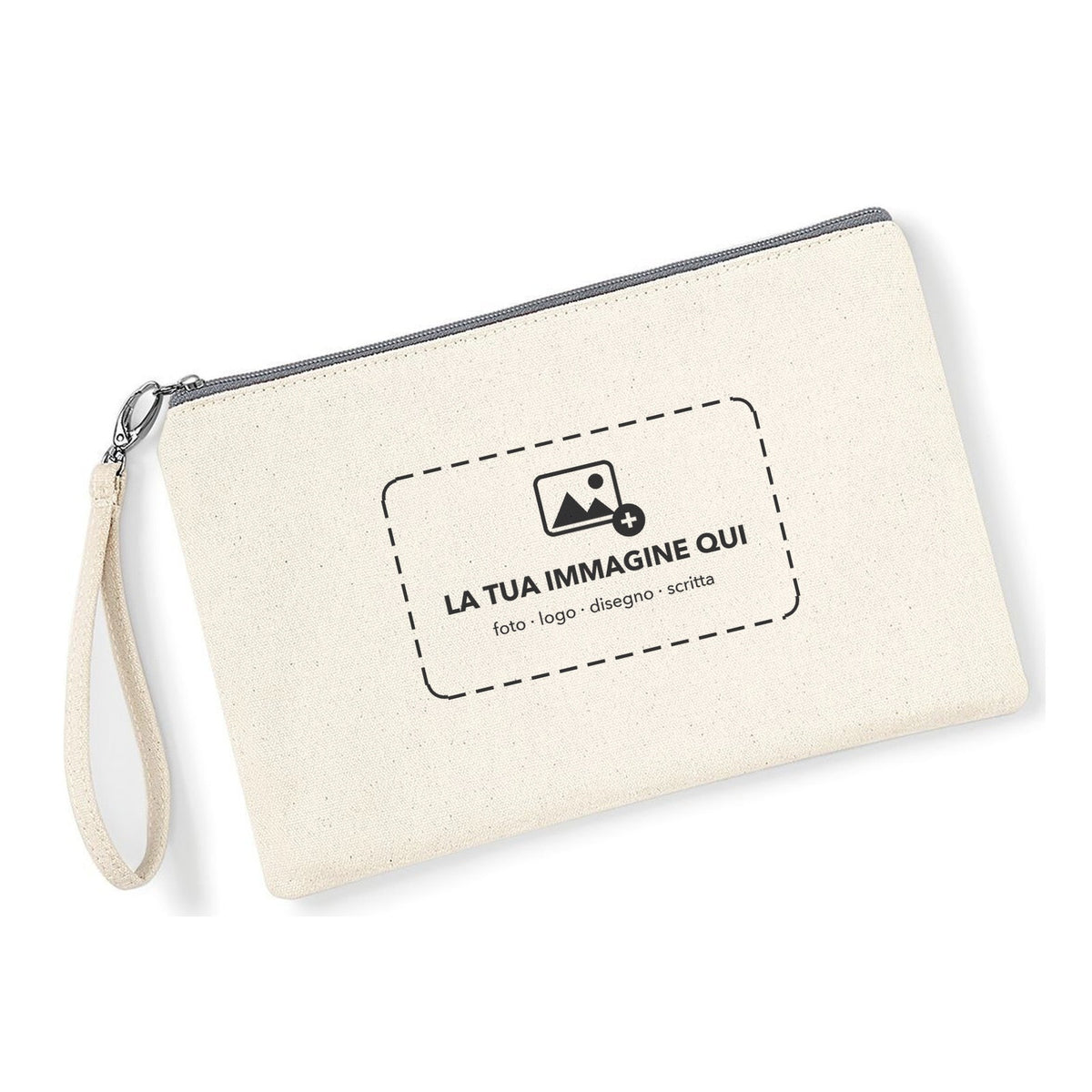 Pochette personalizzata zip grigio chiaro con la tua immagine - Maisenza #