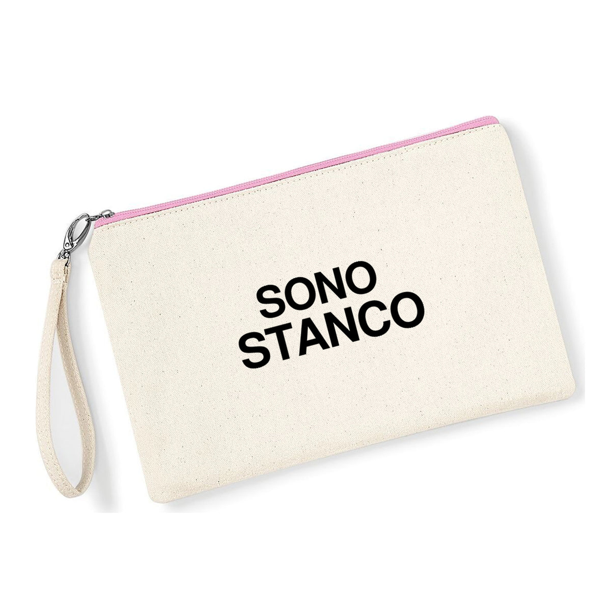 Pochette Sono Stanco in cotone canvas zip rosa - Maisenza #