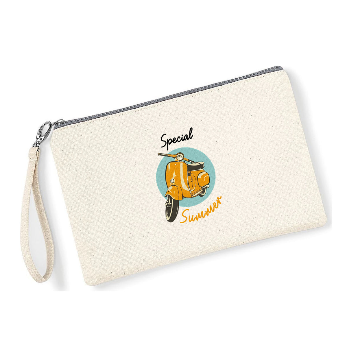Pochette Special Summer in cotone canvas zip grigio chiaro - Maisenza #