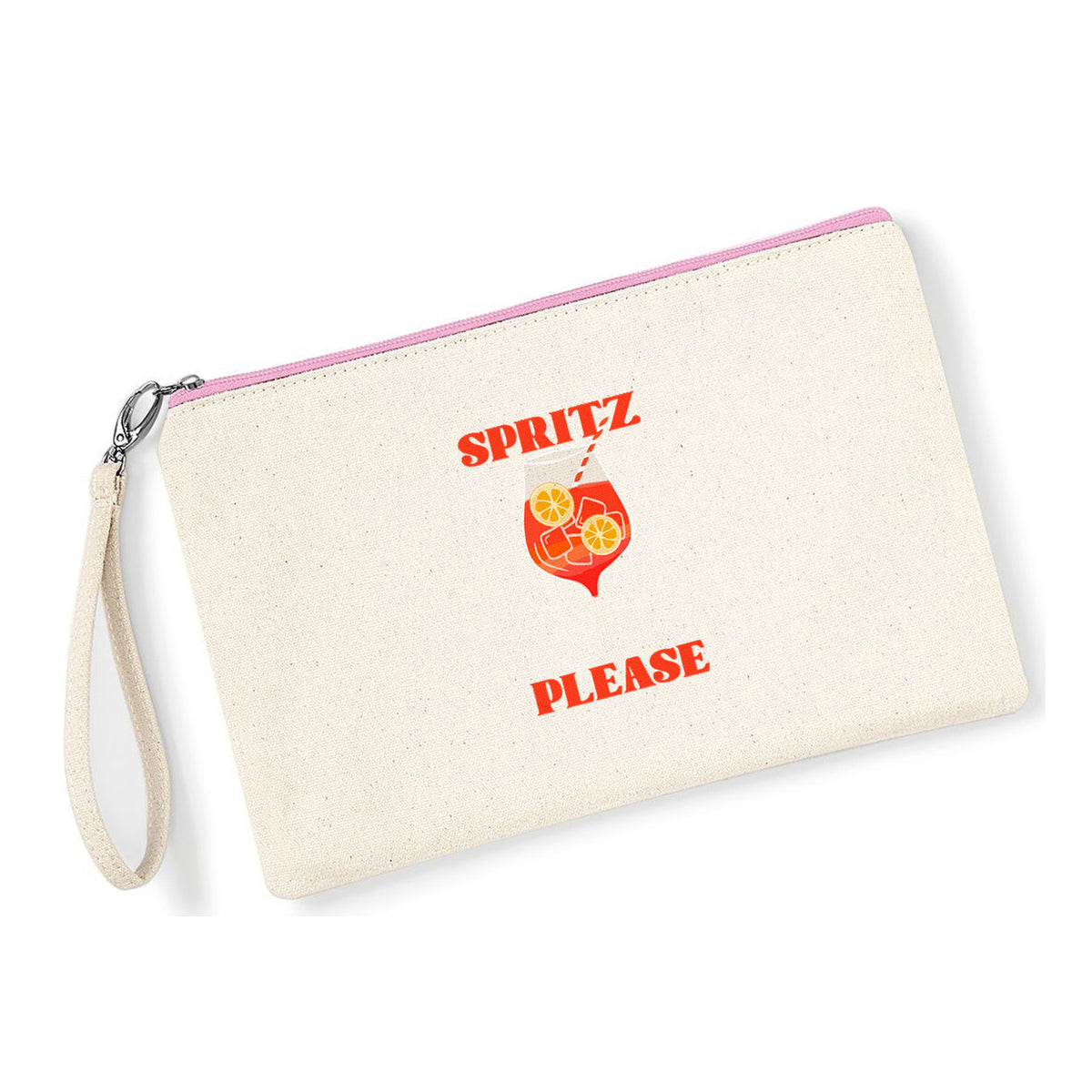 Pochette Spritz Please in cotone canvas zip rosa - Maisenza #