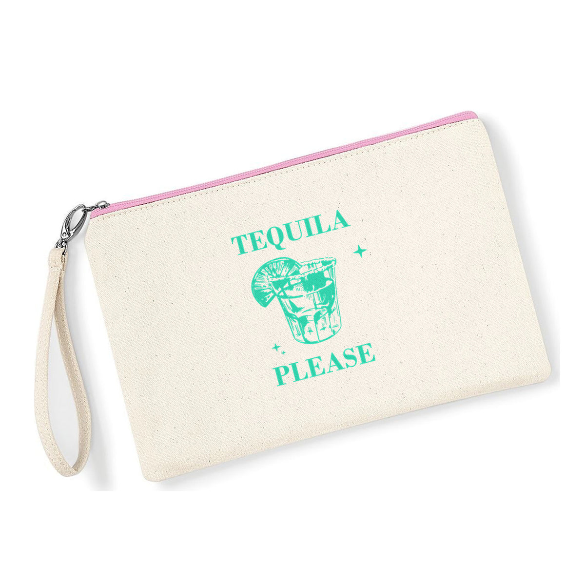 Pochette Tequila Please in cotone canvas zip rosa - Maisenza #