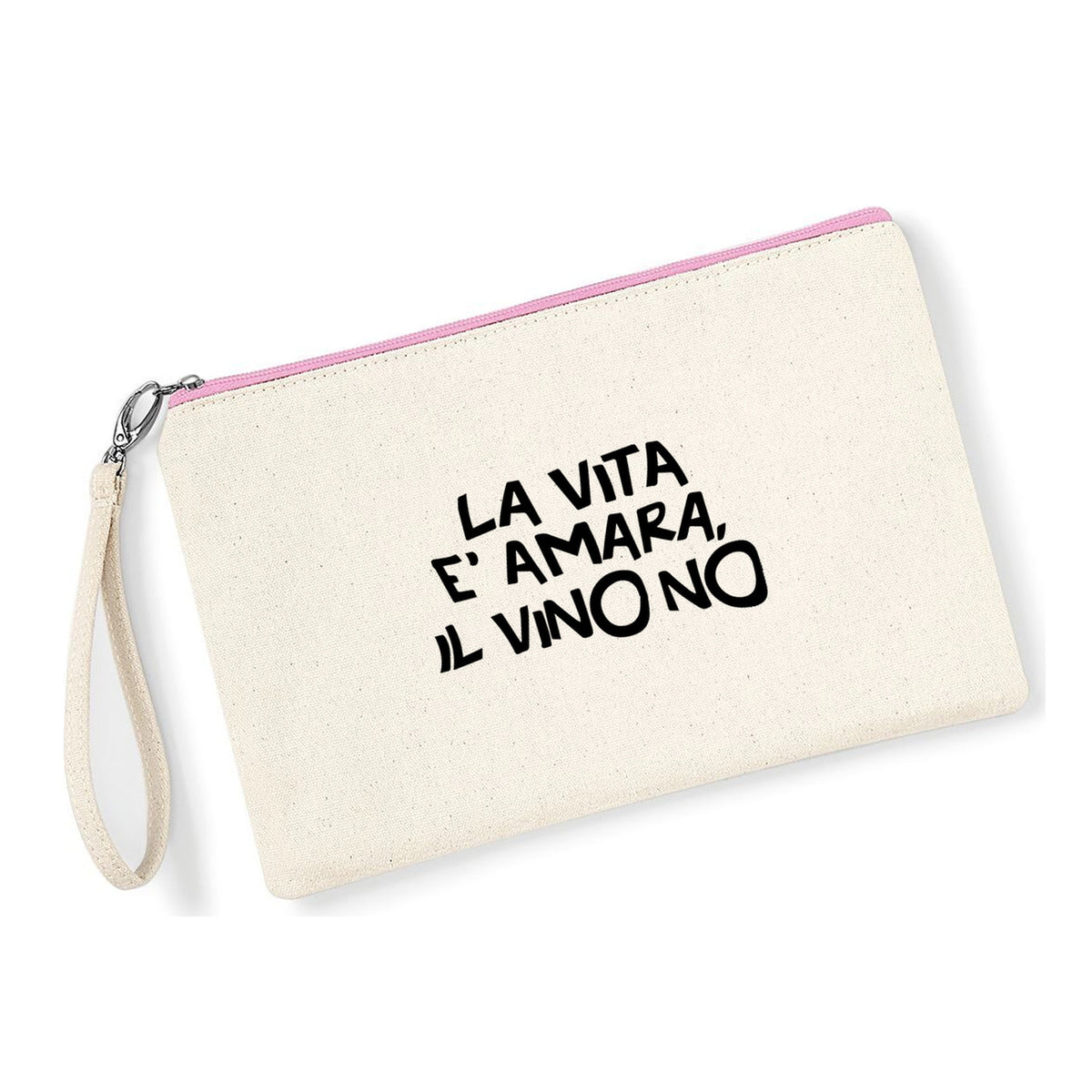 Pochette Vita Amara in cotone canvas zip rosa - Maisenza #