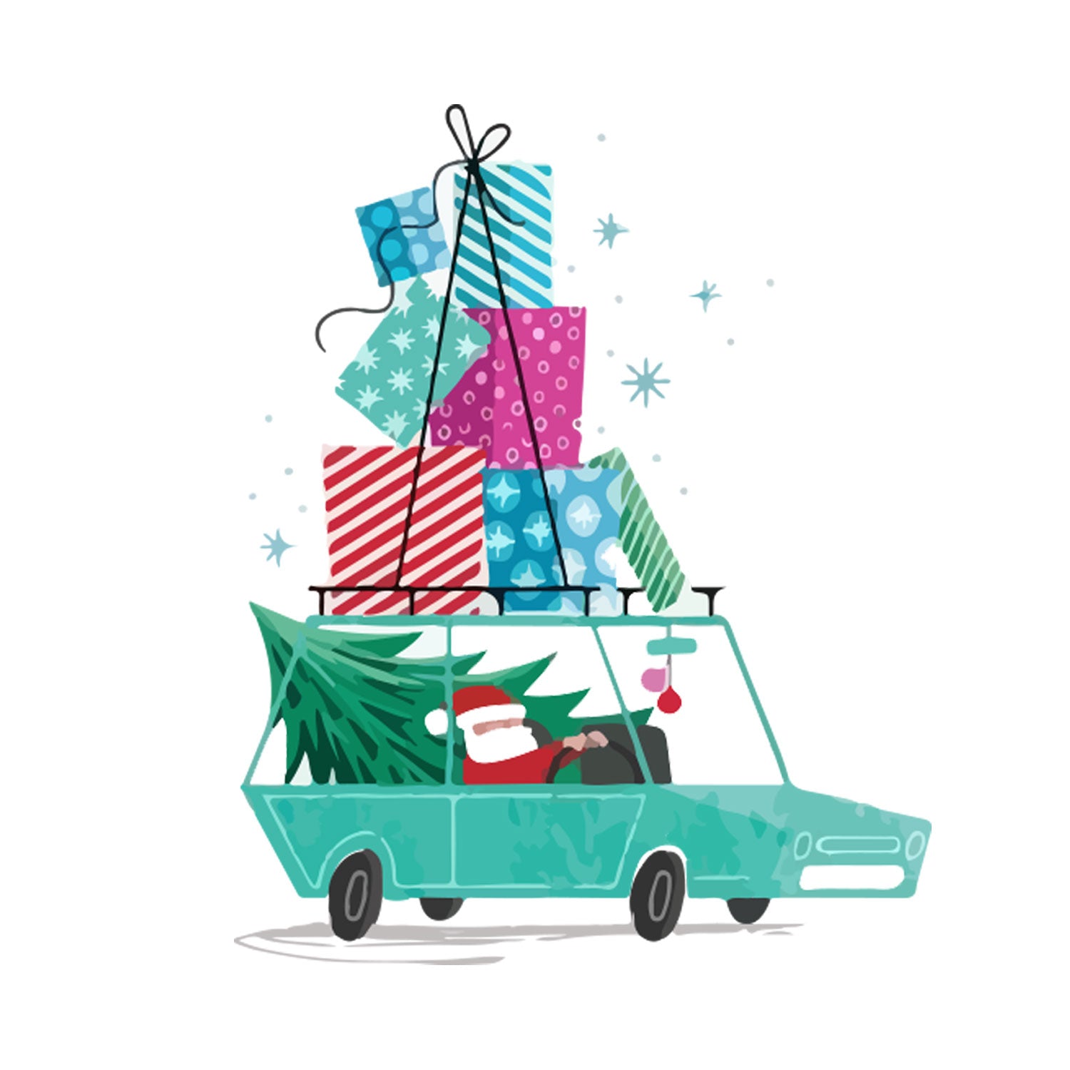 T-Shirt Stampata Natalizia - Santa's Car