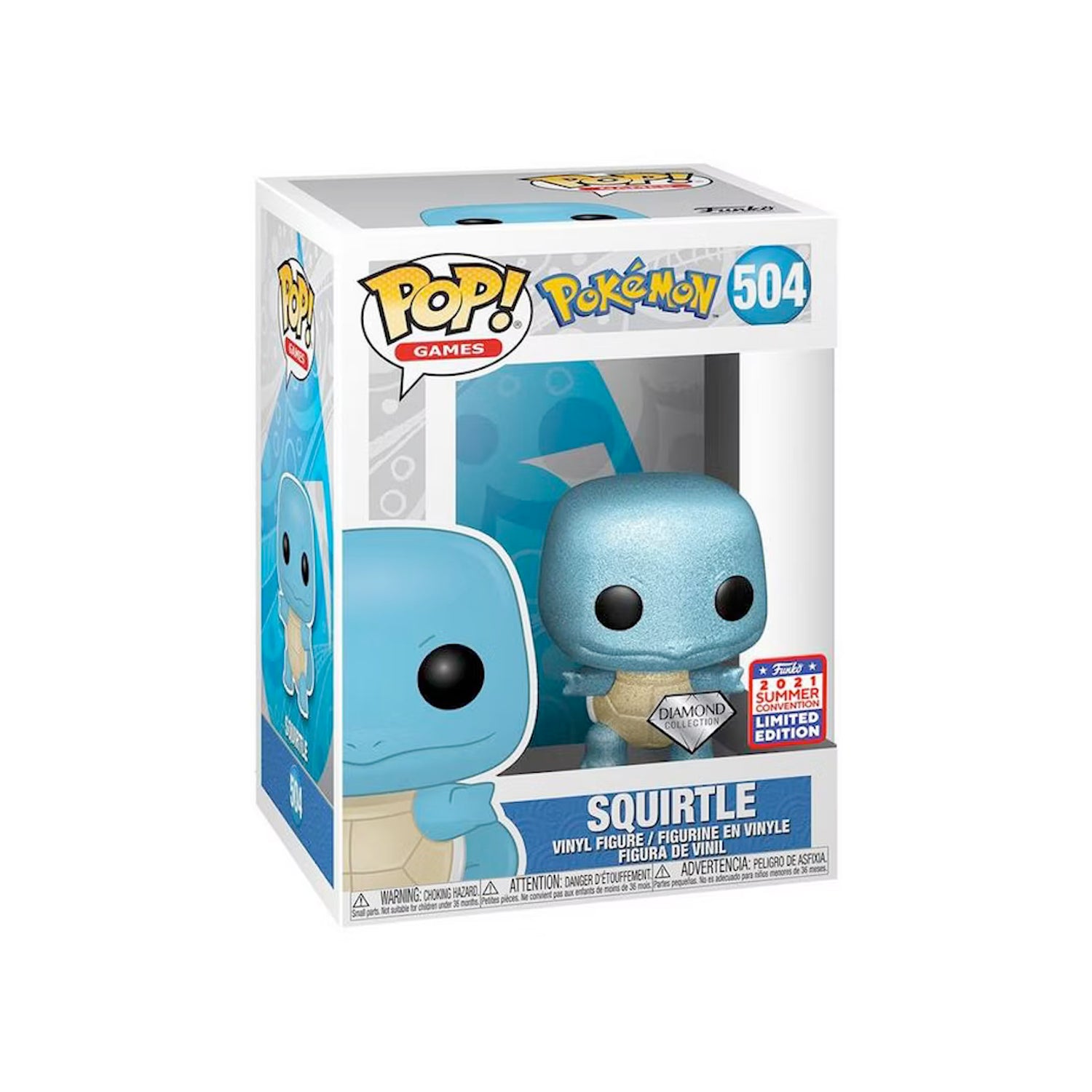 Funko Pop! Games Pokemon Squirtle Diamond Collection 2021 Summer Convention Exclusive Figure #504