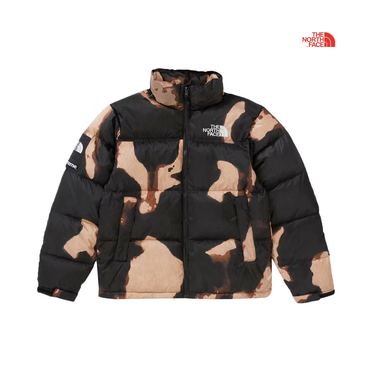 Supreme The North Face Bleached Denim Print Nuptse Jacket - Black