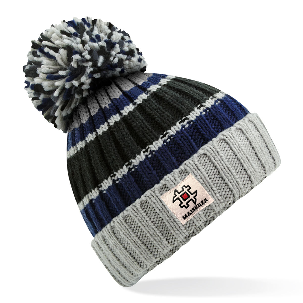 Cappello di lana POM POM Strisce - Nero/Blu