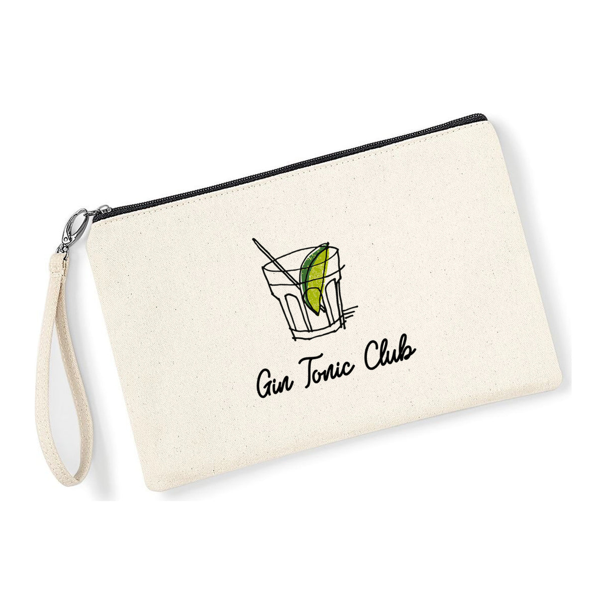Pochette Gin Tonic Club in cotone canvas zip nera - Maisenza # Forte dei Marmi