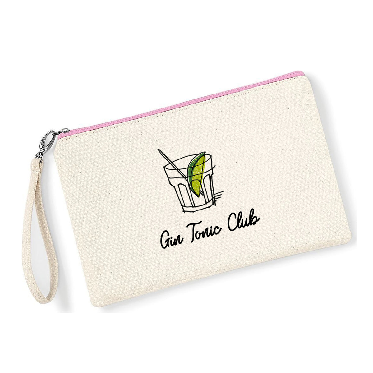 Pochette Gin Tonic Club in cotone canvas zip rosa - Maisenza # Forte dei Marmi