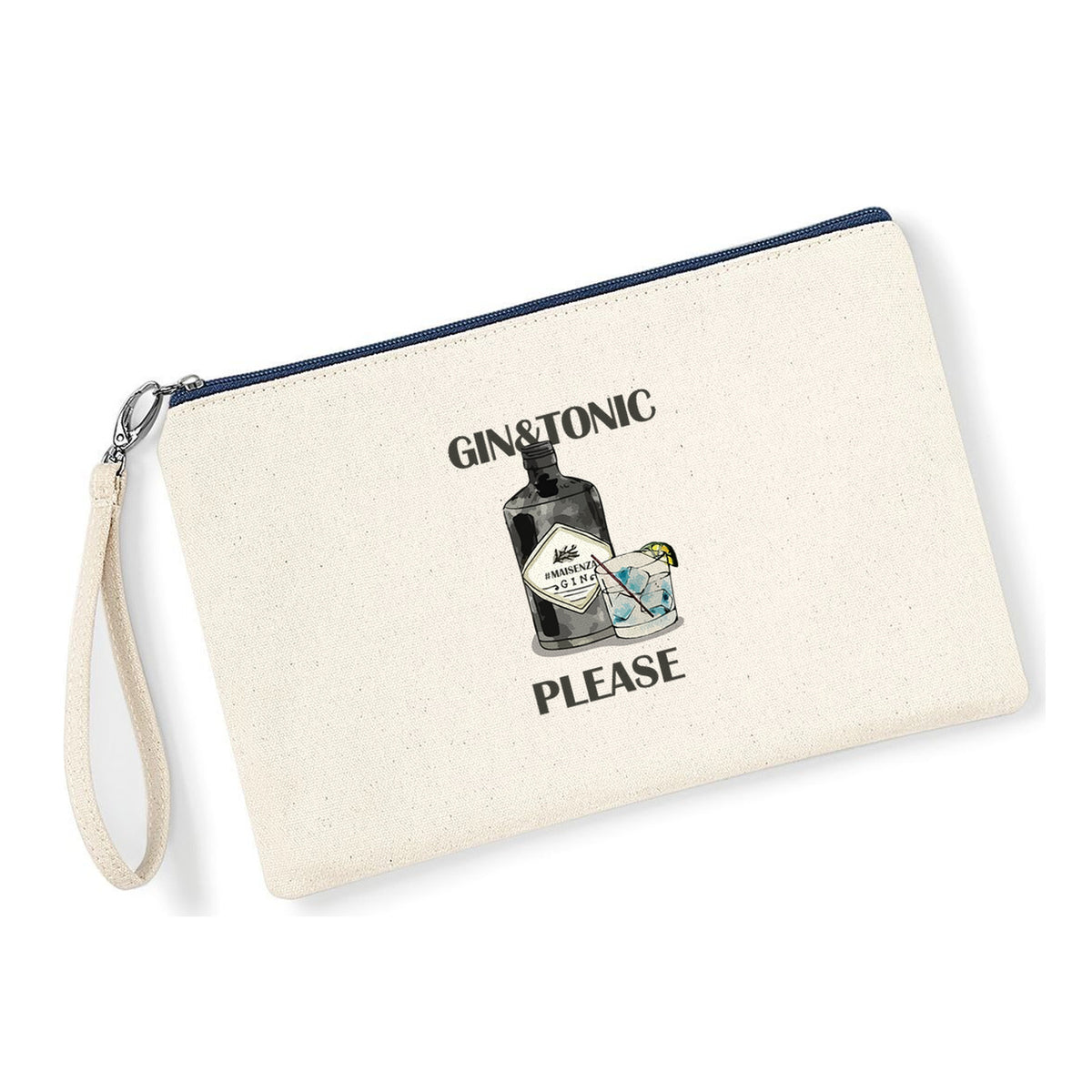 Pochette Gin Tonic Please in cotone canvas zip navy - Maisenza # Forte dei Marmi