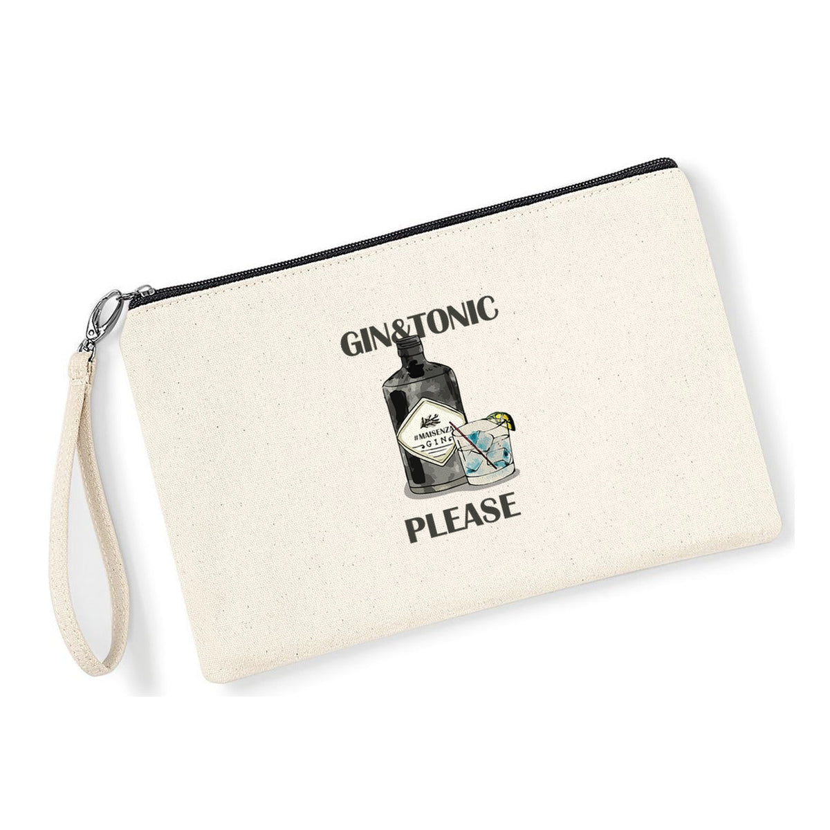 Pochette Gin Tonic Please in cotone canvas zip nera - Maisenza # Forte dei Marmi