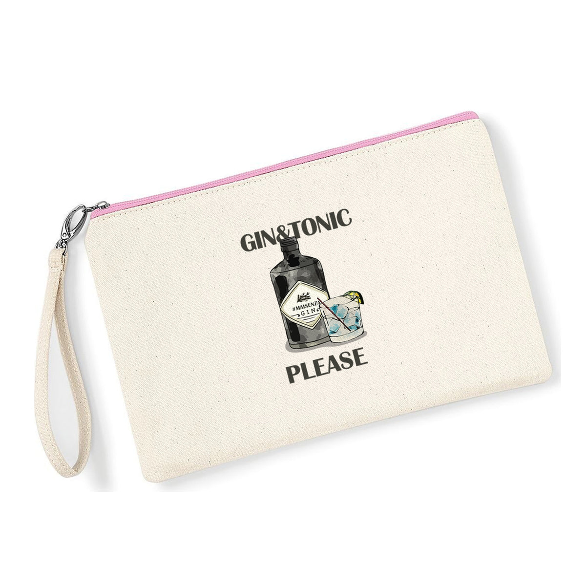 Pochette Gin Tonic Please in cotone canvas zip rosa - Maisenza # Forte dei Marmi