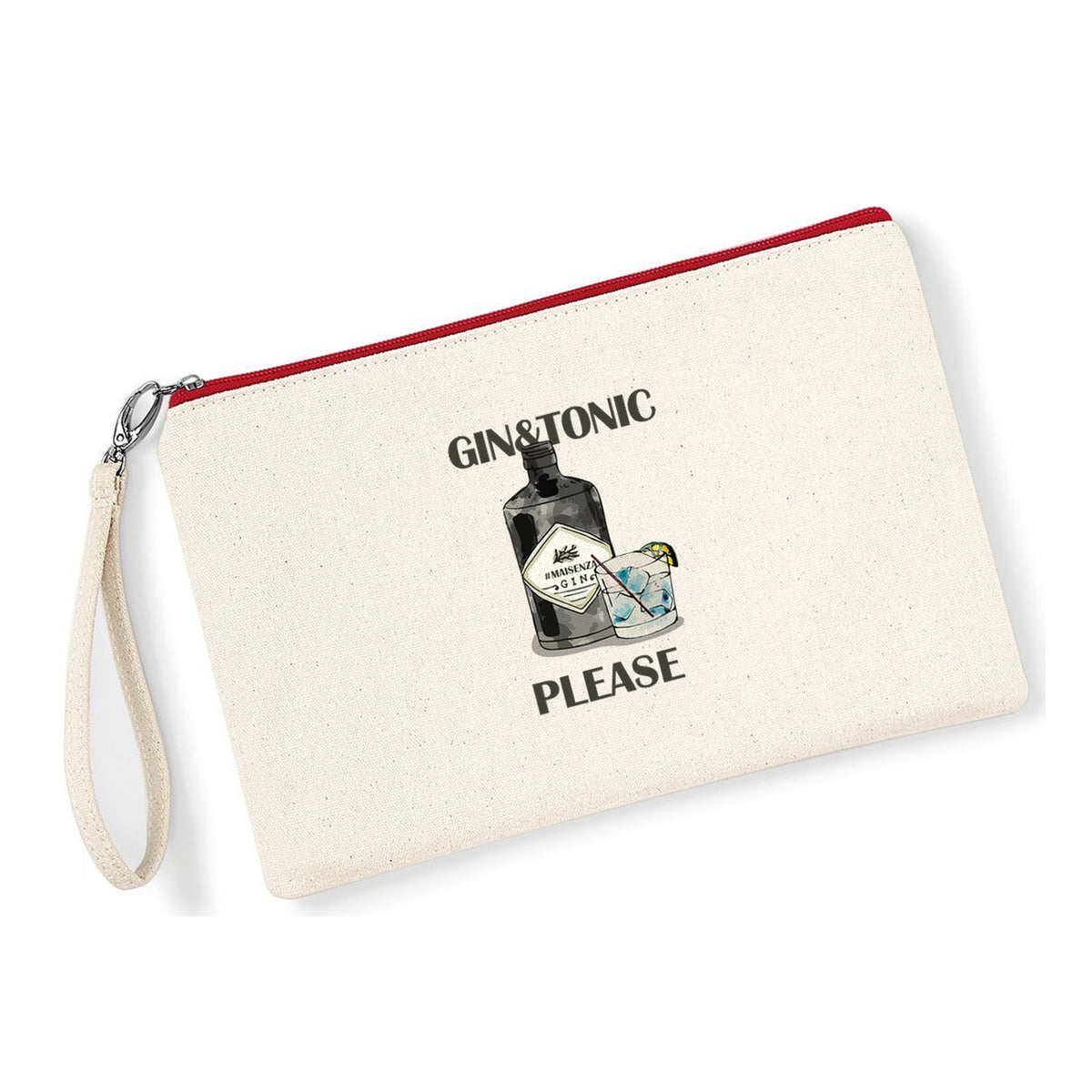 Pochette Gin Tonic Please in cotone canvas zip rossa - Maisenza # Forte dei Marmi