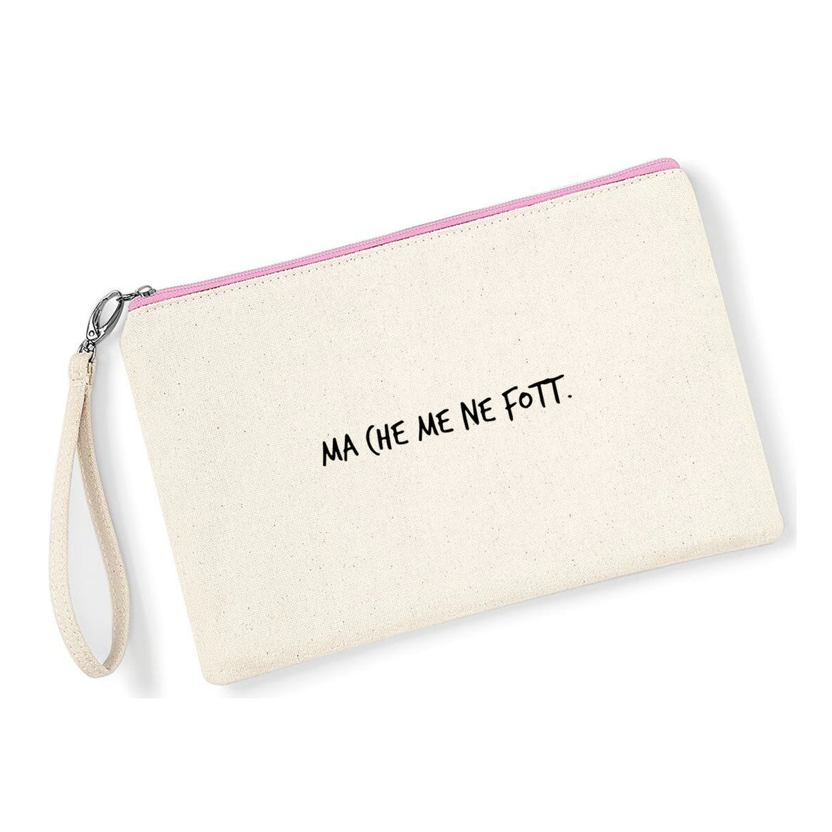 Pochette Ma che me ne fott in cotone canvas zip rosa - Maisenza #
