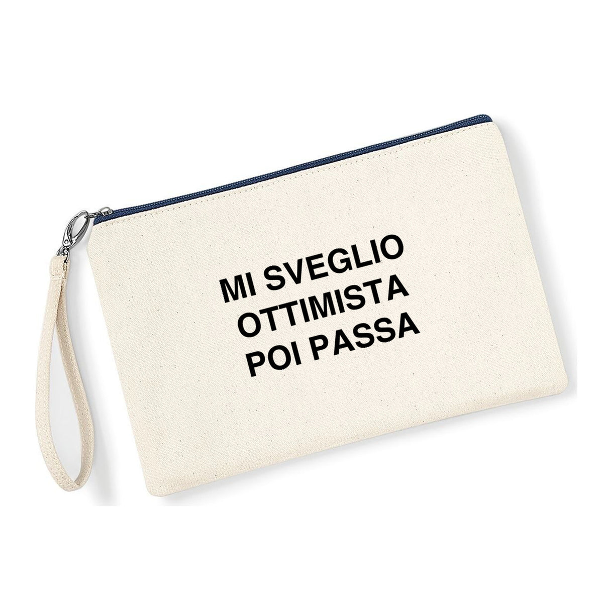 Pochette Mi sveglio ottimista in cotone canvas zip navy - Maisenza #