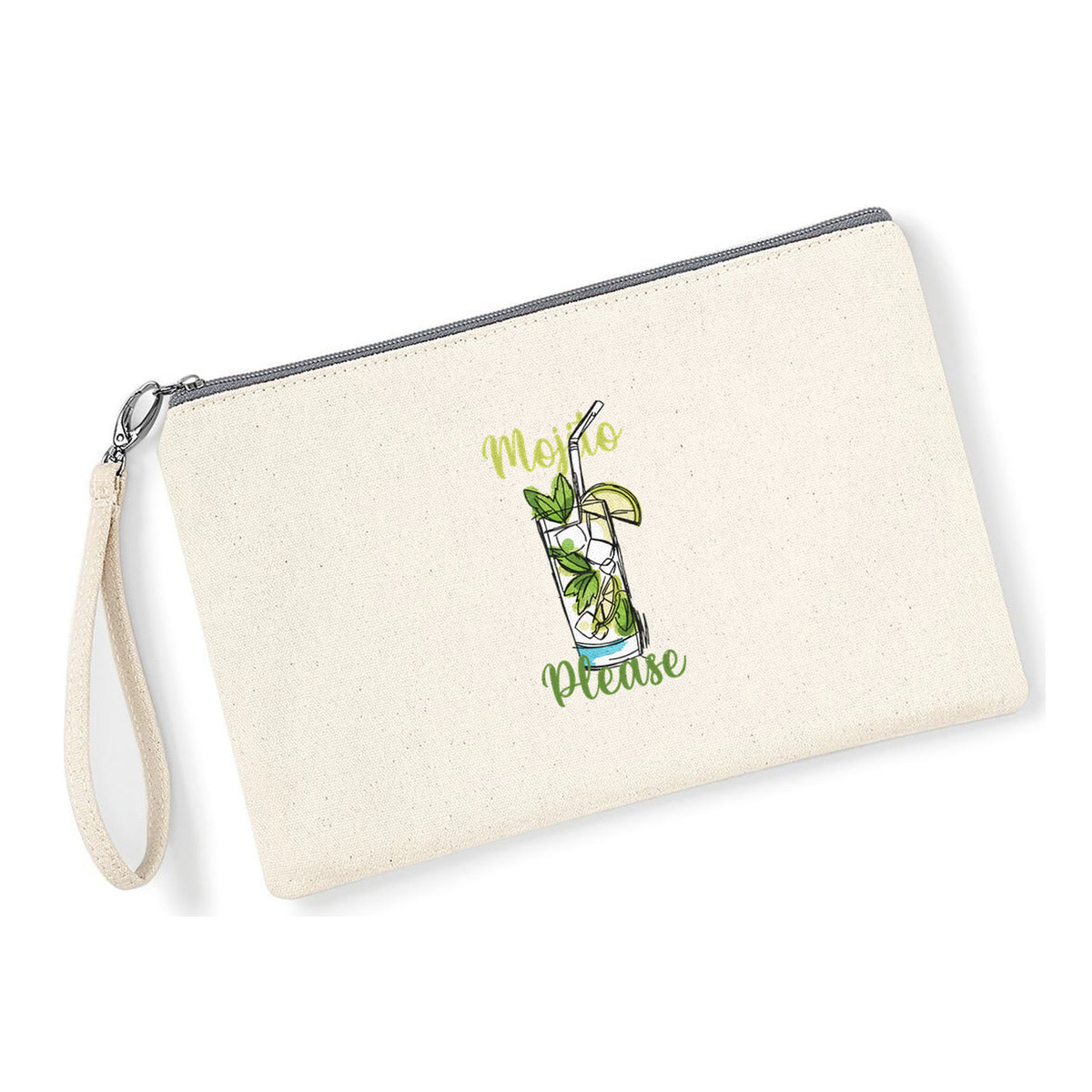 Pochette Mojito Please in cotone canvas zip grigio chiaro - Maisenza #