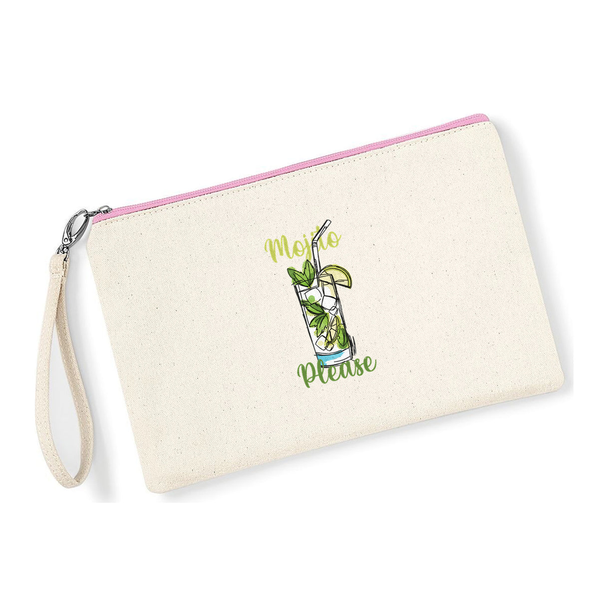 Pochette Mojito Please in cotone canvas zip rosa - Maisenza #