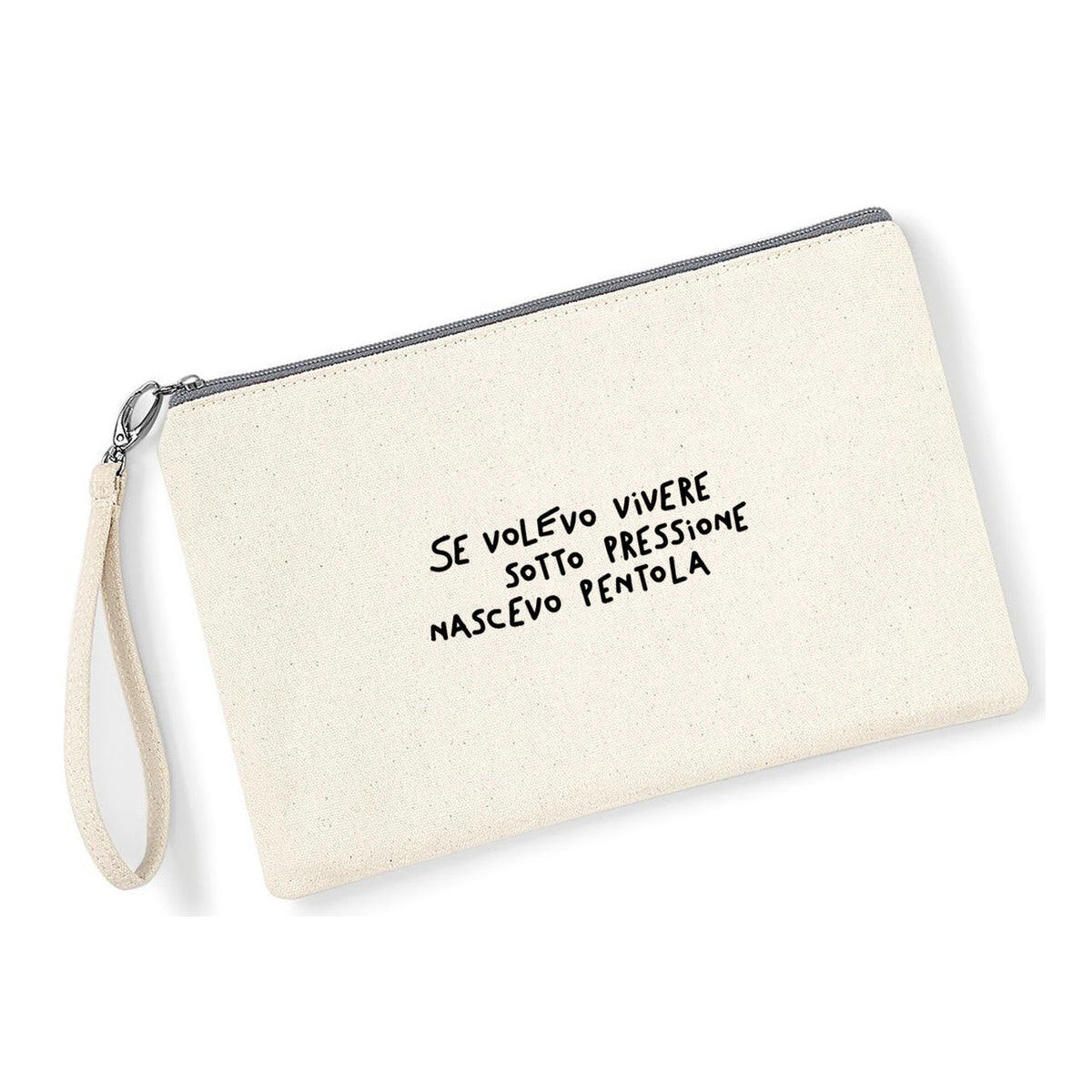 Pochette Nascevo Pentola in cotone canvas zip grigio chiaro - Maisenza #
