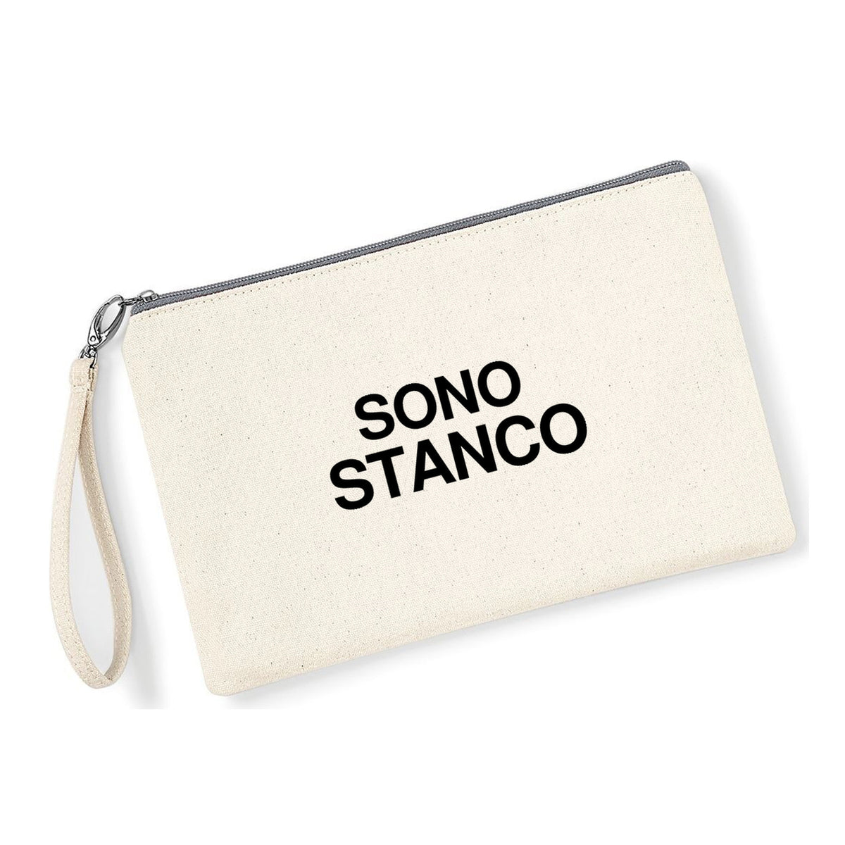 Pochette Sono Stanco in cotone canvas zip grigio chiaro - Maisenza #