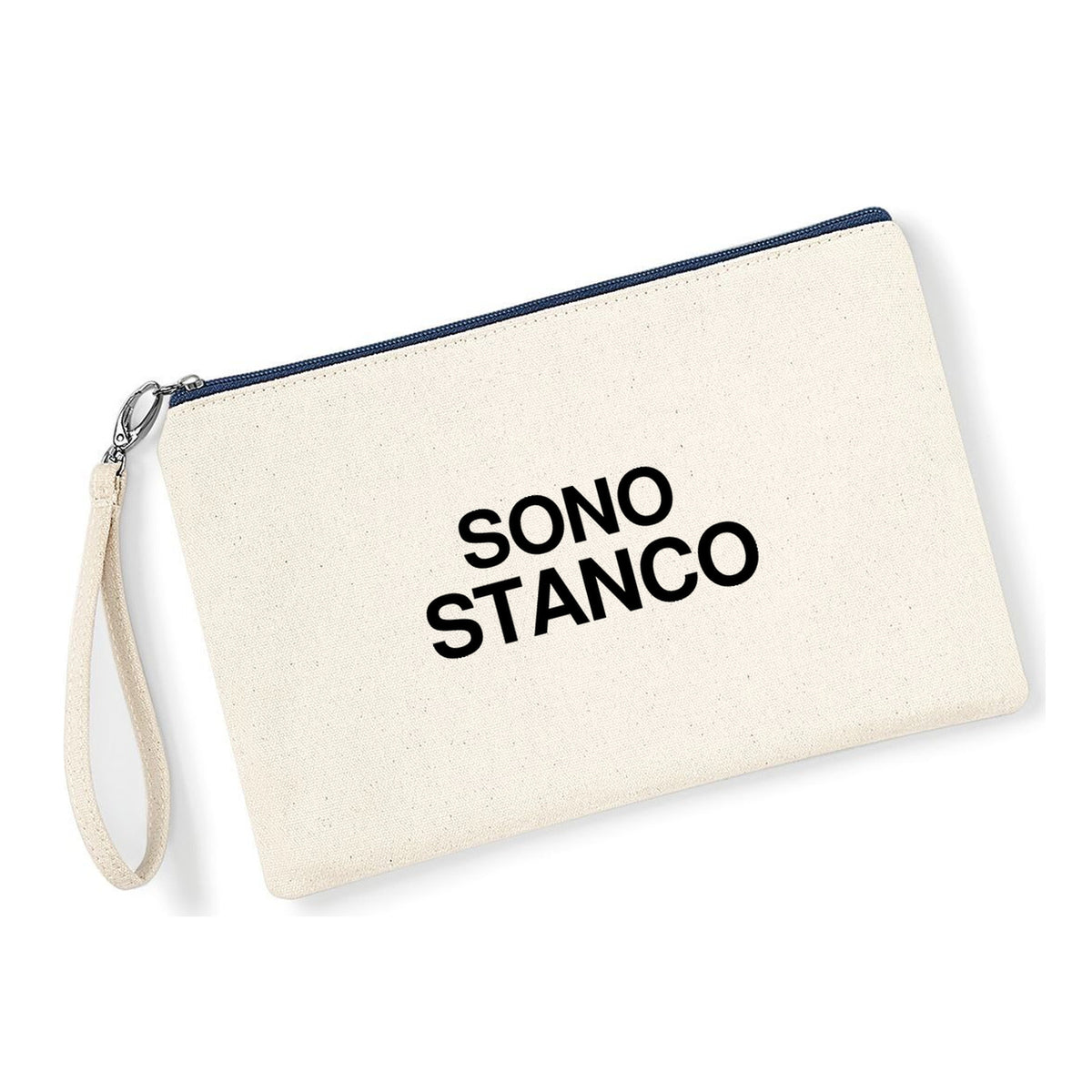 Pochette Sono Stanco in cotone canvas zip navy - Maisenza #