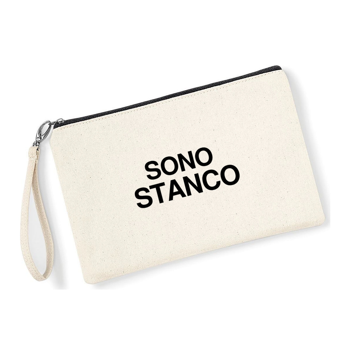 Pochette Sono Stanco in cotone canvas zip nera - Maisenza #