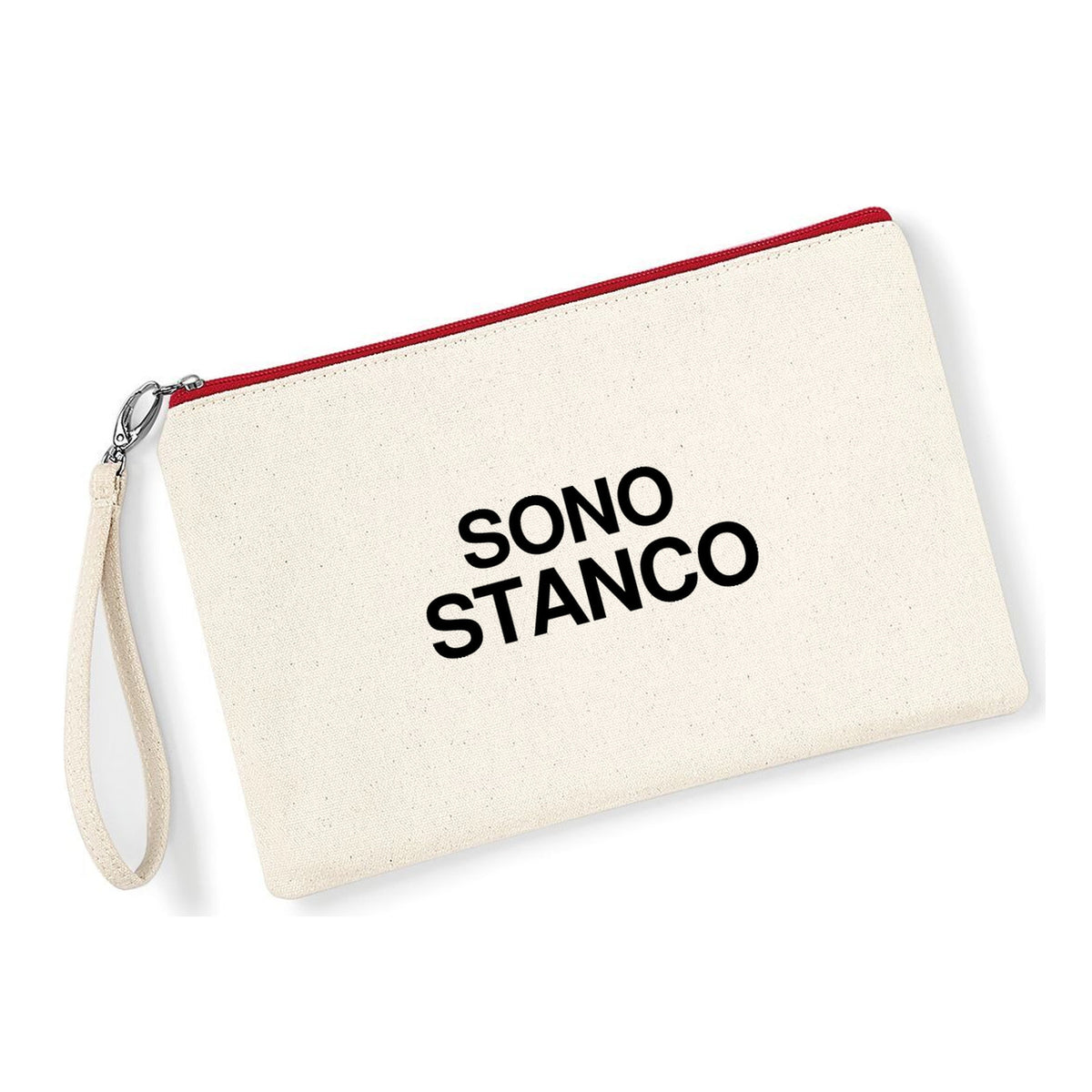 Pochette Sono Stanco in cotone canvas zip rossa - Maisenza #