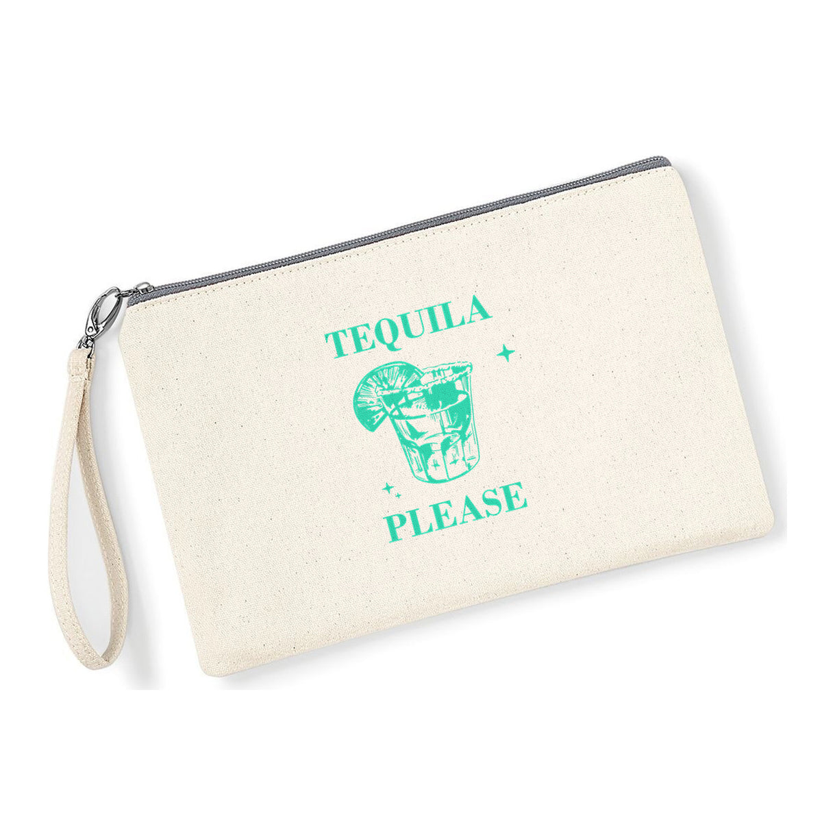 Pochette Tequila Please in cotone canvas zip grigio chiaro - Maisenza #