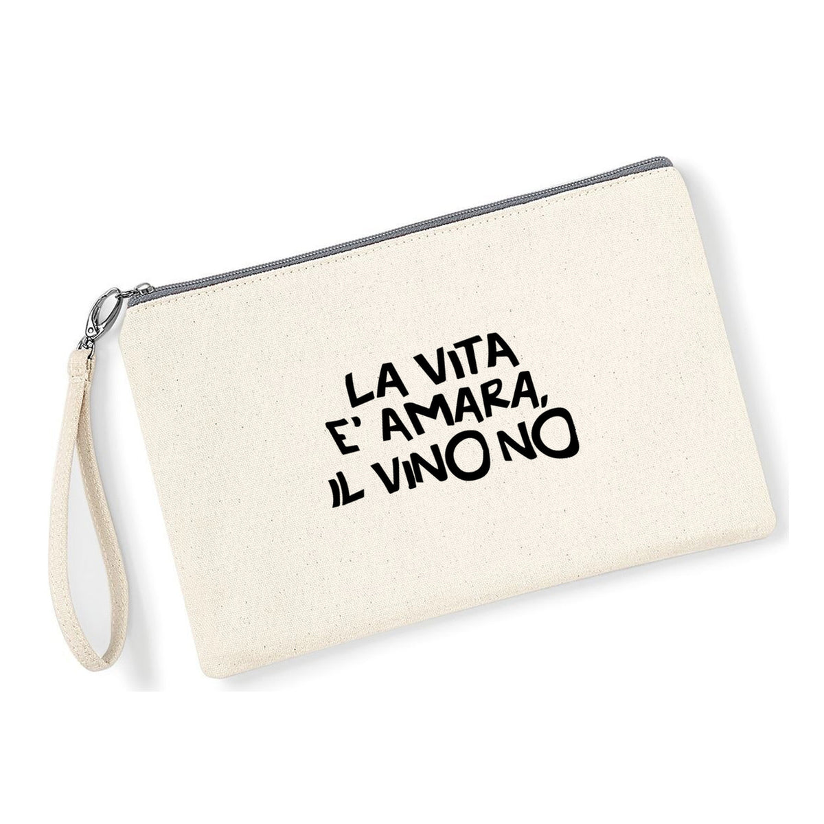 Pochette Vita Amara in cotone canvas zip grigio chiaro - Maisenza #