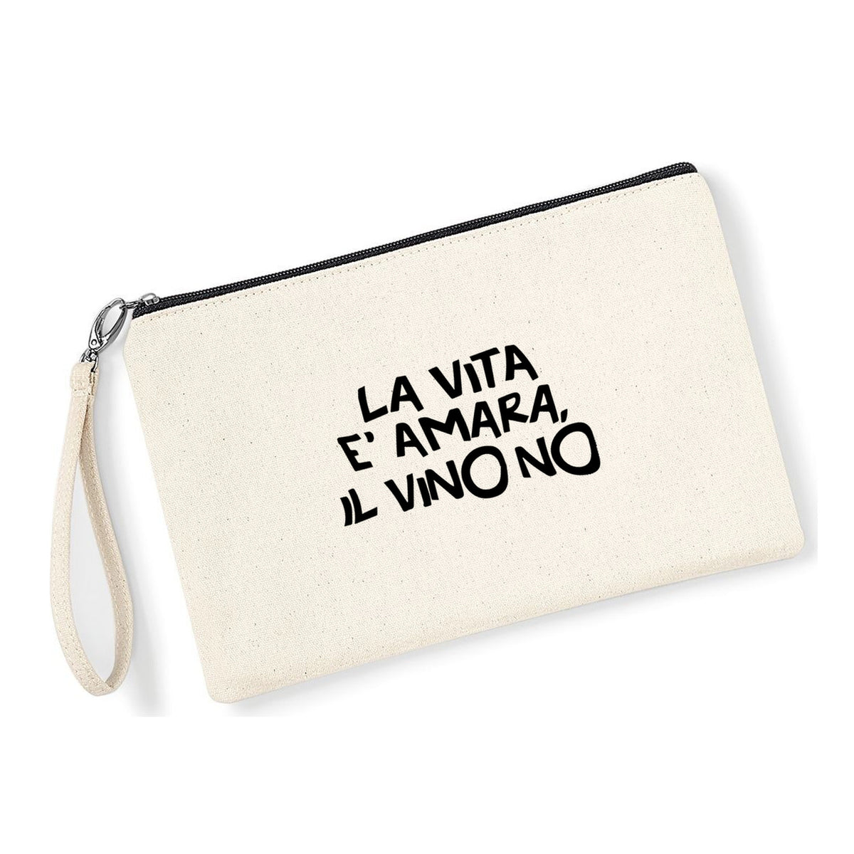 Pochette Vita Amara in cotone canvas zip nera - Maisenza #